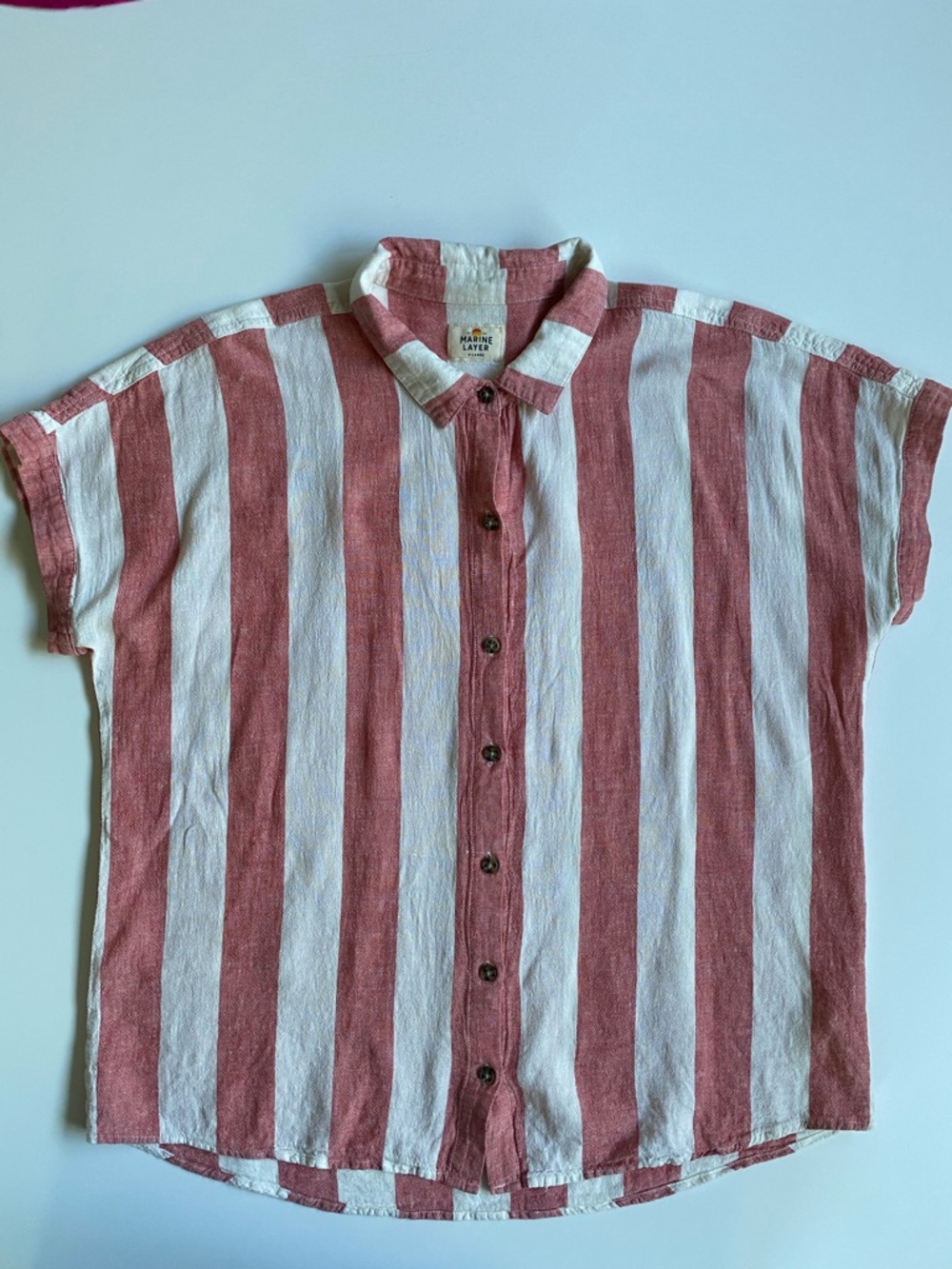 Marine Layer Red & White Vertical Stripe Short-Sleeve Button Shirt